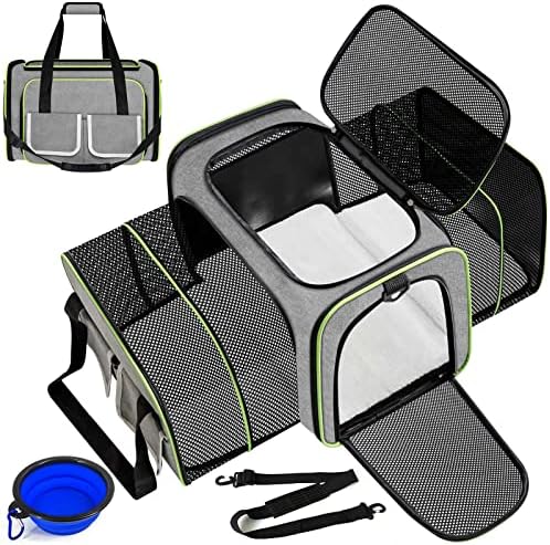 Cat Carrier Dog Bag Expandable, Pet Carriers Airline Approved Soft Sided Kitten Small Puppy Car Travel Fabric Crate Carry Rabbit Bunny Baskets Cage Transport Case Extendable Top Open Loading Foldable
