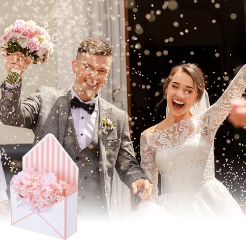 PATIKIL Paper Flower Gift Bags Set, 4 Pcs Paper Bouquet Flower Gift Bag with Handle Small Folding Hand Hold Envelope Box for Florist Wedding Party Birthdays, Striped Style, Pink