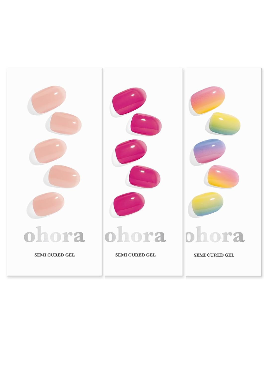 ohora Semi Cured Gel Nail Set of 3 (N Bare Apricot & N Tint Reddish & N Pastel) - Professional Salon-Quality Nail Care