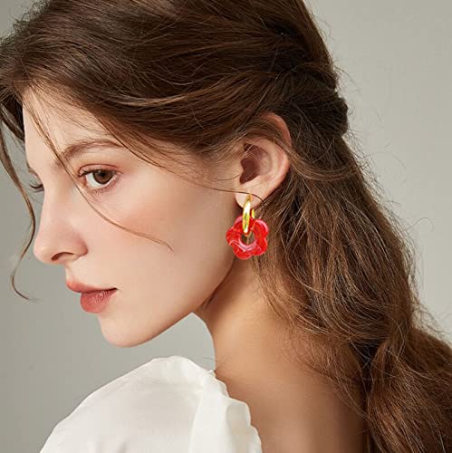 Gold Flower Hoop Earrings For Women, Bohemia Flower Charm Earrings For Women Girls Dainty Earrings Mother's Day Gift (Red) #TOP1