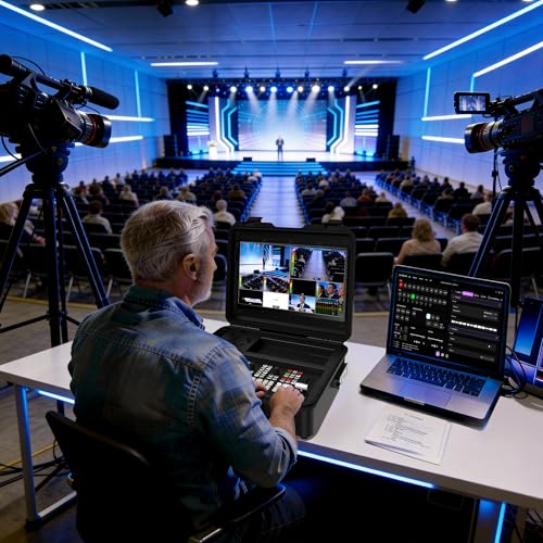 Osee GoStream Duet 8 ISO Kit All in One Pro Live Streaming Multi-Camera Video Switcher ISO Recorder Player Kit 4 HDMI&SDI in USB-C I/O with 14 Inch Monitor Built-in DC-to-Type C Cable NDI/SRT/RTMP