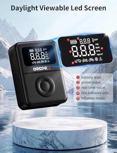 GREPRO Jump Starter with Air Compressor, 5000A Battery Jumper Starter Portable(10.0L Gas/8.0L Diesel),150PSI Tire Inflator 12V Car Battery Booster with Jumper Cables, Digital Display, LED Flashlight - Image 5