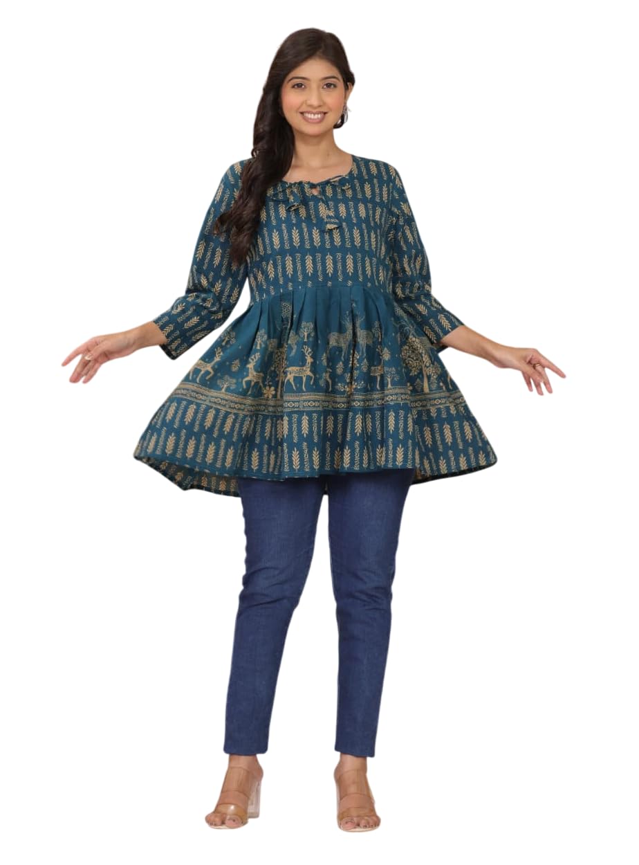 Women's Maroon Rayon Casual Top with Gold Floral Print, Regular Sleeves, Traditional Deer Pattern-picture-24
