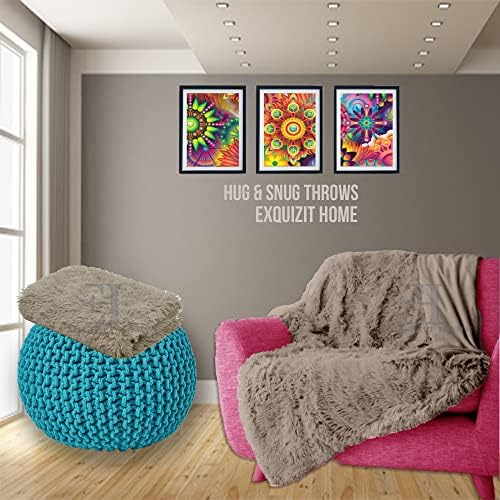 EXQUIZIT HOME Luxury Hug and Snug Cuddles Fluffy Faux Fur Sherpa Teddy Fleece Reversible Throw Sofa Bed Super Soft Warm and Cosy Blanket Throw Denim Blue 150cm x 200cm Approximate