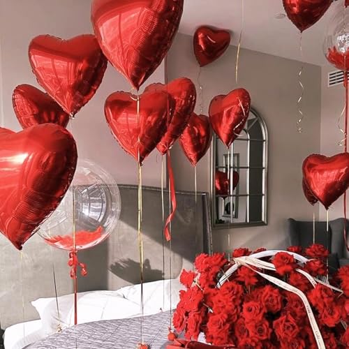 Red Heart Balloons, 18 Inch Metallic Red Foil Balloon Helium 10Pcs Large Ruby Heart Shape Foil Balloons for Wedding Girls Women Birthday Anniversary Bachelorette Valentines Day Baby Shower Mother Day by TAOYE - Used condition - Image 5
