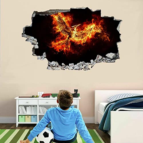 Fire Phoenix 3D Broken Wall Stickers Bird Wall Mural Art Abstract Art Nursery Children's Bedroom Living Room Background Wall Decal Removable Vinyl Home Decoration 35"W X 24"H #TOP17