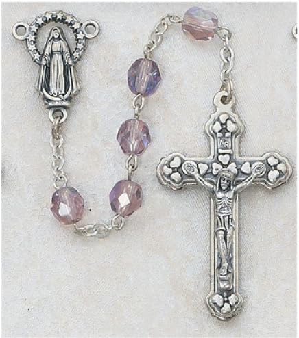 6MM Aurora Borealis Amethyst/June Birthstone Rosary Necklace Catholic Christian Religious Cross Crucifix