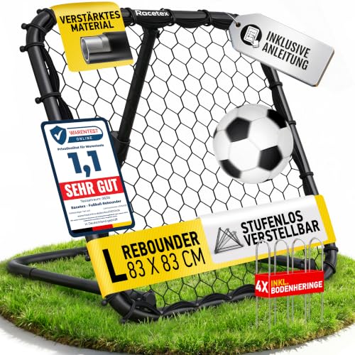 Racetex Rebounder für Fußball - Fussball Rebounder mit robuster Konstruktion - Stufenlos Verstellbar - Fußball für Schuss- Pass- und Ballannahme Training (85 x 85 (cm))