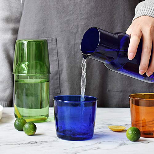 Bedside Water Carafe Set Glass Mouthwash Bottle Decorative For Bathroom, 19Oz/550Ml(Blue) #TOP3
