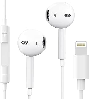 Apple Earbuds Headphones with Lightning Connector 【Apple MFi Certified】 Built-in Microphone & Volume Control, Noise Isolating Wired Earphones for iPhone 14/13/12/11/XR/XS/X/8/7 Support All iOS
