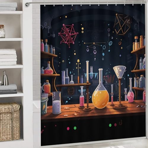 Rideau de douche Science Party avec tapis de bain et accessoires de WC lavables - 6