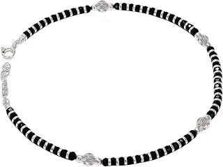 Jewellers Anklet 925 Sterling Silver Chandi with Black beads Nazariya Anklet 10.5 Inches Standard Size, 6 Gms (Pack Of 1)