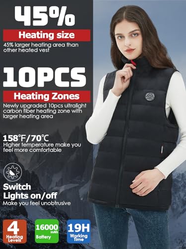 Heated Vest For Women, Heated Jacket with 7.4V 16000mAh Battery Pack, 10 Heating Zones Waistcoats for Outdoor2