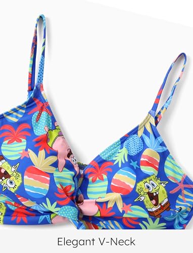 SPONGEBOB SQUAREPANTS Women's Bikini Swimsuit, Two-Piece UPF 50+ Quick-Dry Bathing Suit, Cartoon Print Beachwear, Summer Swimwear, Blue Medium — view 4