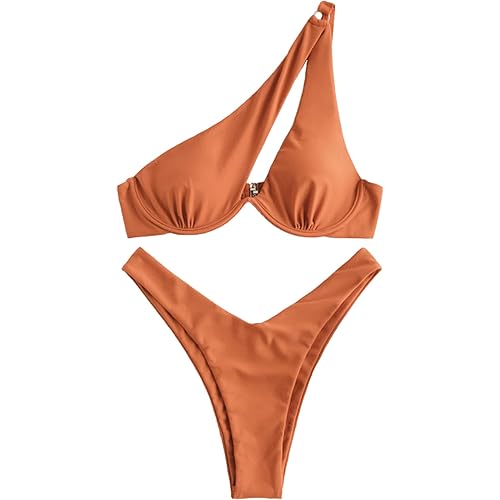 Lilosy Sexy Underwire One Shoulder Bikini High Cut Brazilian Swimsuit Set 2 Piece