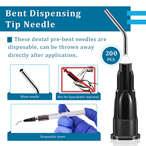Fashionclubs Blunt Tip Dispensing Needles 20Ga,200Pcs Disposale Dental Pre-Bent Irrigation Needle Tips,Black,Great For Oil Or Glue Applicator #TOP2