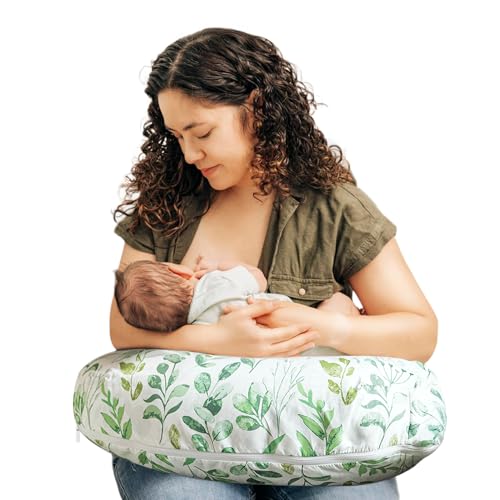Image of Boppy Nursing Pillow - Ergonomic Bottle & Breastfeeding Pillow with High, Firm, Large Area, Water-Repellent Cushion with Washable Cover; Baby Safety Alliance Verified - Sage Green Leaf