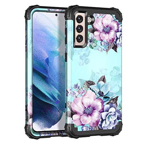 Casetego Compatible with Galaxy S21 5G Case,Floral Three Layer Heavy Duty Sturdy Shockproof Full Body Protective Cover Case for Samsung Galaxy S21 5G 6.2 inch,Blue Flower by Casetego - Used condition - US$5.60