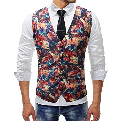 Hombres Chaqueta Blazer Sin Mangas Imprimir Botón Escudo Chaleco De Traje M Cover