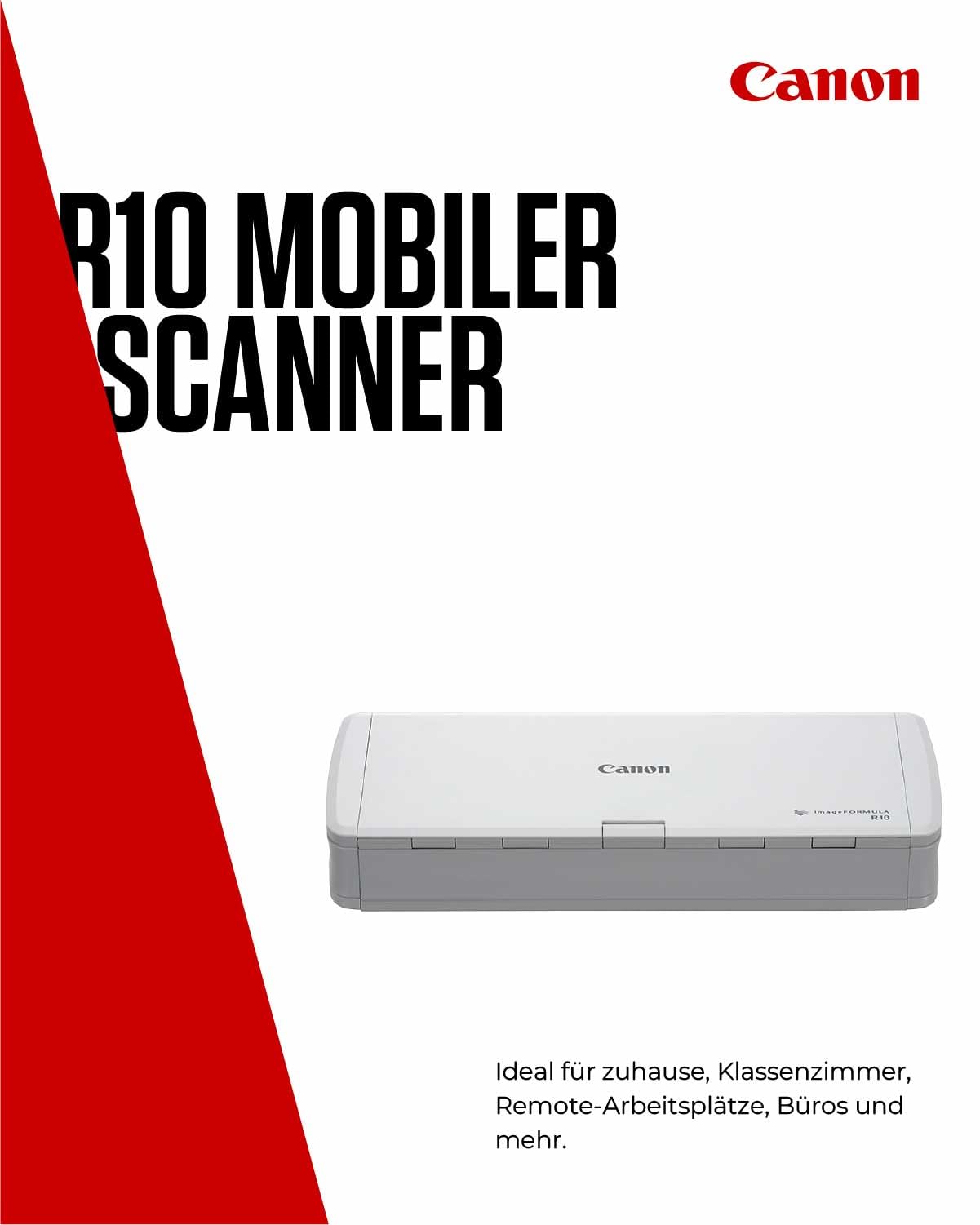 Canon Scanner imageFORMULA R10 Mobiler Duplex Scanner | Dokumentenscanner | USB Kabel | Bis zu 12 Seiten pro Min | 20 Blatt Einzug | CaptureOnTouch Lite Software I OCR | durchsuchbare PDF