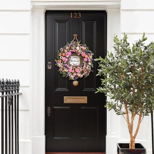 idyllic 22-Inch Lavender and Peony Artificial Flower Wreath, 22\" Pink Floral Wreath Spring and Summer Wreaths for Front Door, Wedding Festival Farmhouse Holiday Decor - Thumbnail 6