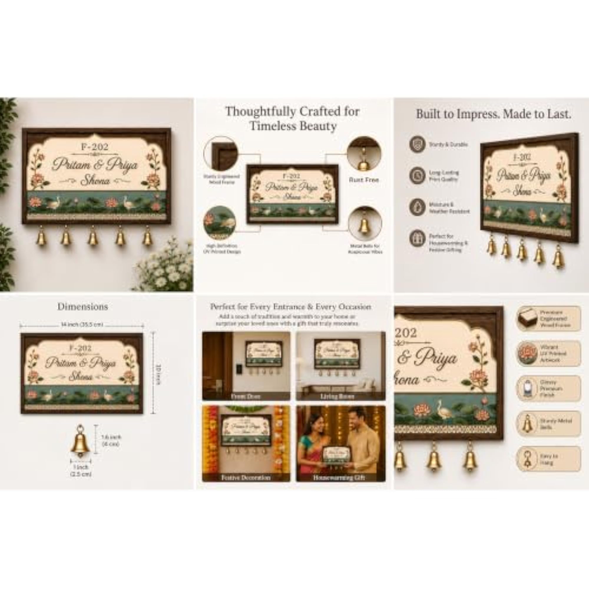 Personalized Wooden Plate for Home Main Door, UV Printed