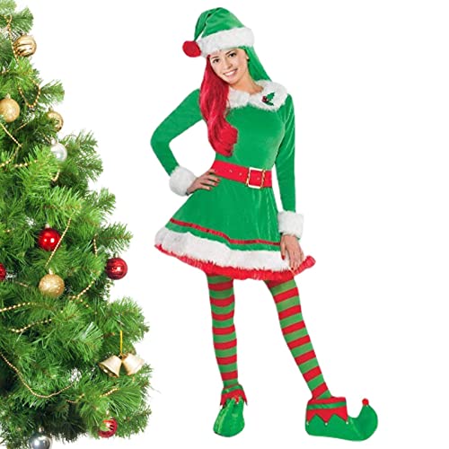 Trajes Sexy Elf Feminino, Vestido Cosplay Halloween, Vestidos clássicos de impressão 3D verde vermel