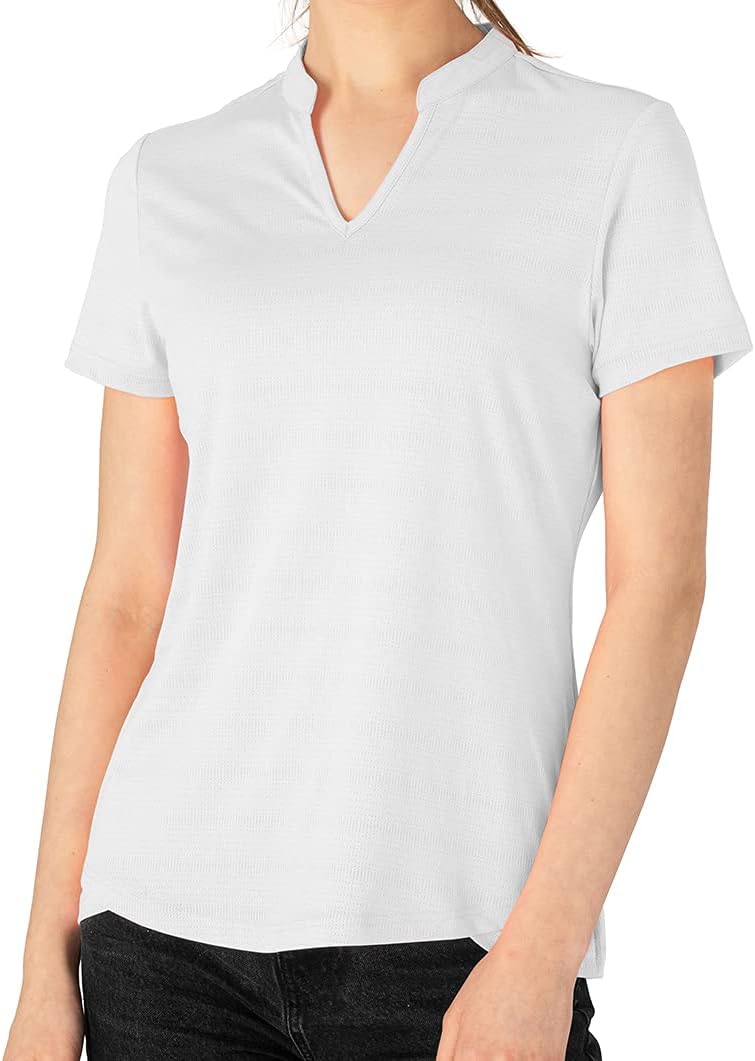 YSENTO Women's Dry Fit Golf Polo Shirts Tops Short Sleeve V Neck Collarless Apparel Shirts Clothes