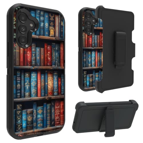 Case for Samsung Galaxy S25 Plus/S24+ with Belt Clip, Vintage Bookshelf