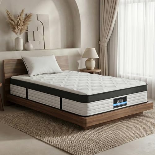 Giselle Bedding Mattress Single Bed Foam Mattresses 31cm Thickness, with 5-Zone Pocket Spring System and Breathable Euro Top, 5Yrs Warranty, Medium Firm, White + Blackwith Vacuum Packed