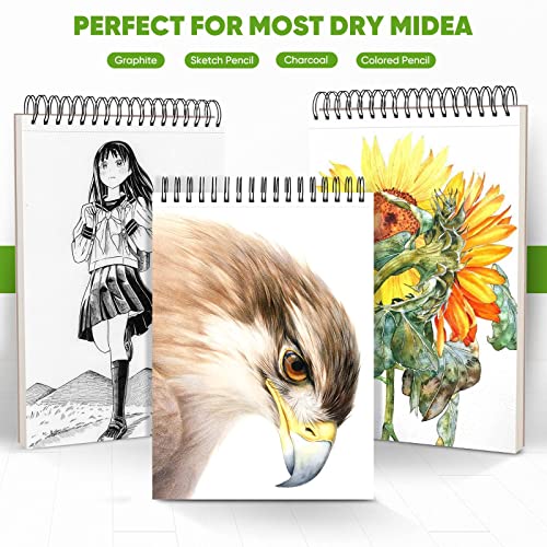 Image of Soucolor Artist 9x12 Sketch Book Set, 4 Pack 400-Sheet Spiral Drawing Pads | Skerch Book for Adults 68lb /100gsm | Acid-Free Drawing Paper for kids Art Supplies,Charcoal,Graphite,Pastel Pencils & Sticks