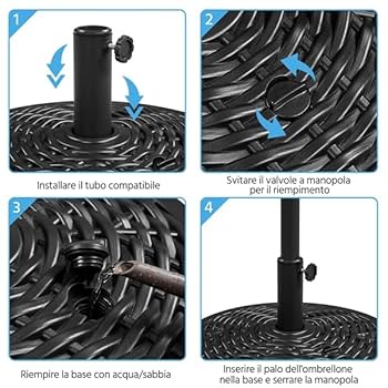 Base Per Ombrellone Yaheetech Riempibile Con Sabbia/Acqua - Supporto Per Ø38-48mm, Giardino E Spiaggia - Foto 9