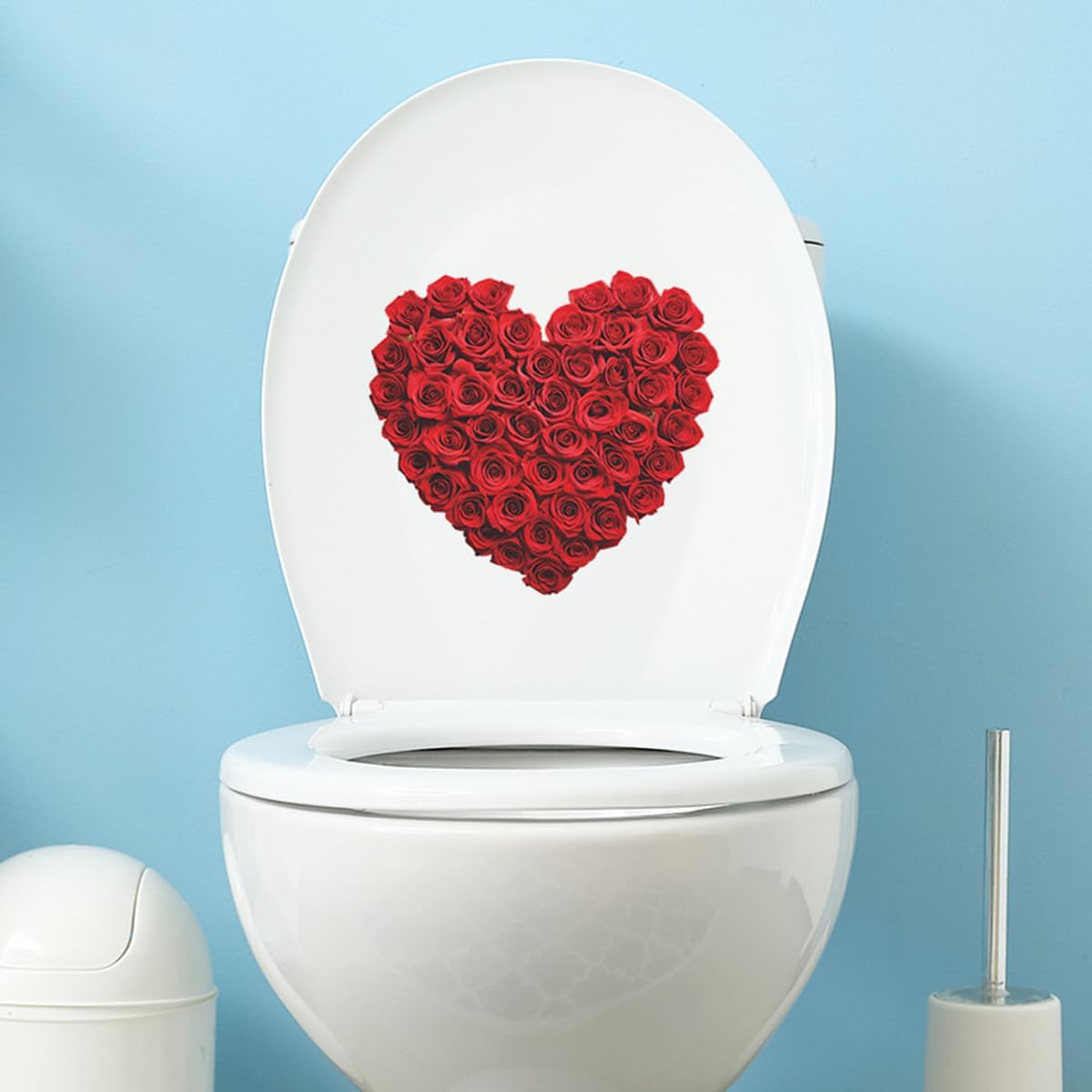 2Pcs Heart Rose Butterfly Flowers Toilet Stickers Valentine's Day Floral Plants Leaf Self-Adhesive Wall Decals DIY Watercolor Bouquet Toilet Lid Cover Stickers for Bathroom Laptop Window Décor
