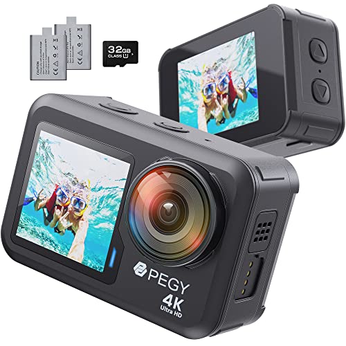 Pegy Native 4K/60Fps Body Waterproof Action Camera 65Ft With Wifi Touch Screen,20Mp 6 Axis Stabilization Eis Vlogging Camera,Underwater Camera With 32Gb Memory Card Mount Accessories #TOP20