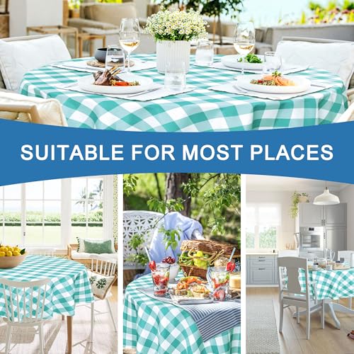 Hiasan Checkered Round Tablecloth 50 Inch - Waterproof Stain and Wrinkle Resistant Washable Fabric Table Cloth for Dining Room Party Outdoor Picnic,Aqua and White by Hiasan - Image 6
