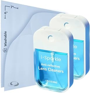 I-Sparkle Anti-Reflective Lens Cleaner Spray kit | (2x) 1.35oz Glasses Cleaner Spray + (2x) Microfiber Cloth for Eyeglasses, Sunglasses, Lenses, Screens and Camera Cleaning Kit (4 Piece Set)