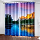 Bishilin Tende per Cucina a Vetro, Multicolore Tende per Interni Pannello 2 Pannelli Montagne e Lago al Tramonto Poliestere 137W x 274L cm