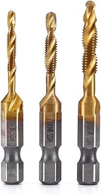Titanium Plated Hex Shank HSS Screw Thread Metric Tap Drill Bits Machine Compound Hand Tools M3 M4 M5 M6 M8 M10 Tap Drill MINGPING (Color : M3 M4 M5 Gold)