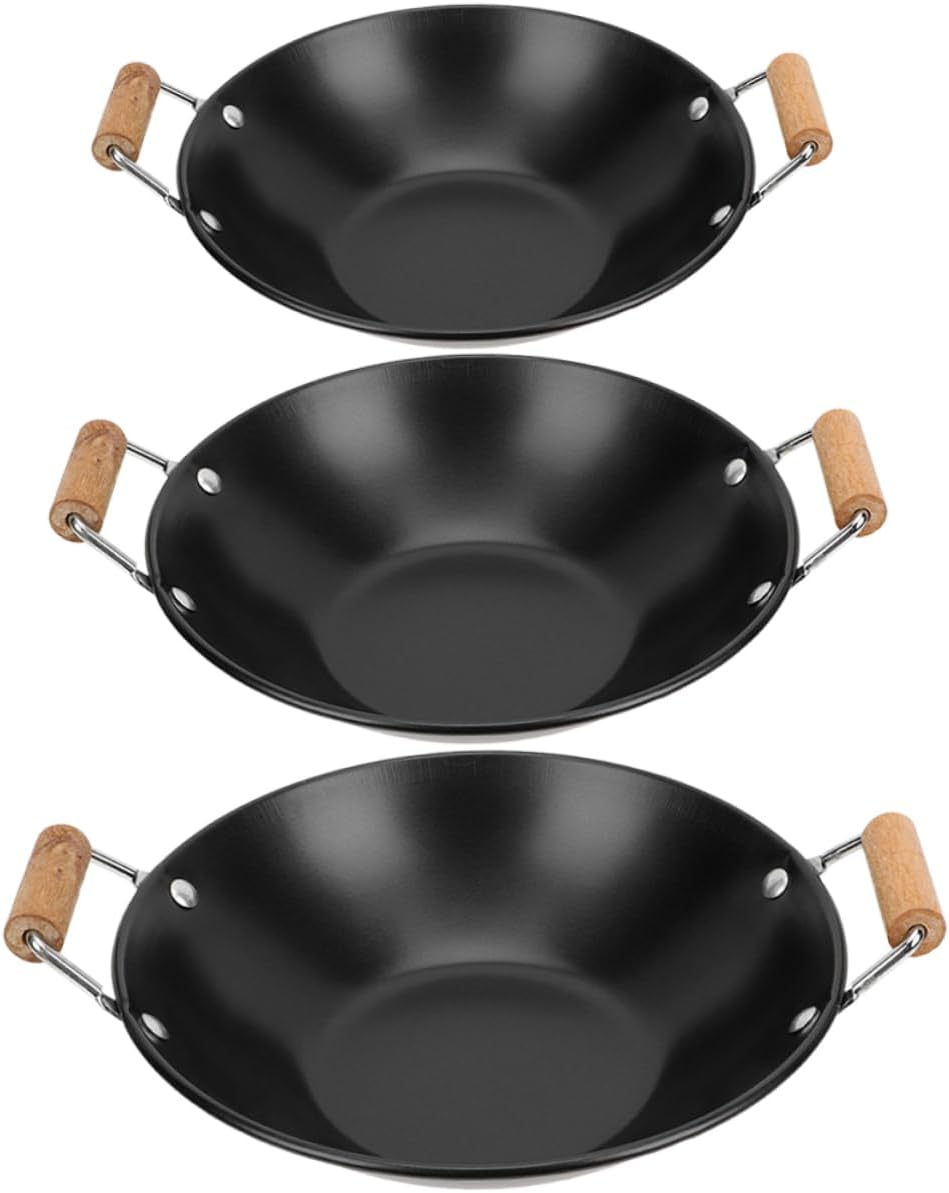 Cabilock 3pcs Overflow Pot Cooking Pot Tripod Small Hot Thickened Wooden Handle Paella Pan