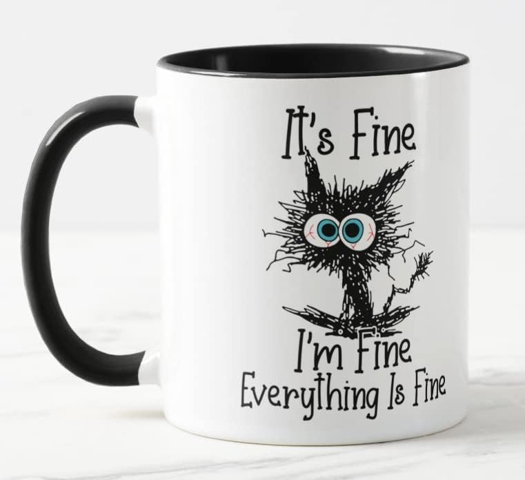 Vixar Its Fine I'm Fine Everything is fine Cat Joke Coloured Mug Cup Gift Birthday Work Office Christmas Tea Coffee (Pink)