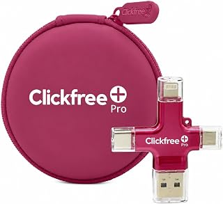 Clickfree Pro 256GB 4-in-1 Photo & Video Backup Device for iPhone, Android, iPad & Mac – Includes Photo Book Voucher + Unlimited AI Credits (Garnet Red)