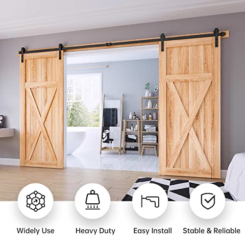 Easelife 12 Ft Double Door Sliding Track Kit + 2Pcs 12" Pull Handle + 2Pcs Floor Guide #TOP25