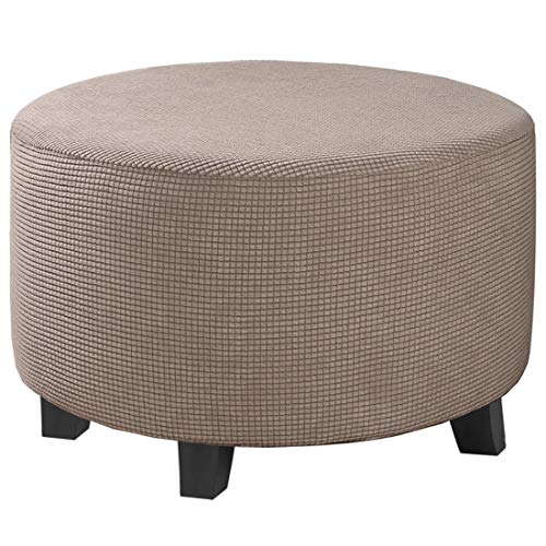 Image of H.VERSAILTEX Ottoman Cover Stretch Ottoman Slipcover Round Ottoman Storage Cover Folding Stool Covers Furniture Protector Cover for Footrest Ottoman Fit Dia 30 inch - 41 inch, Taupe
