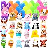 WODMAZ 24 PCS Easter Eggs Filled with Plush Animal Toys, Mini Stuffed Animals Plush Keychain Set for Kids Easter Party Favors, Easter Basket Stuffers Fillers, Easter Egg Hunt