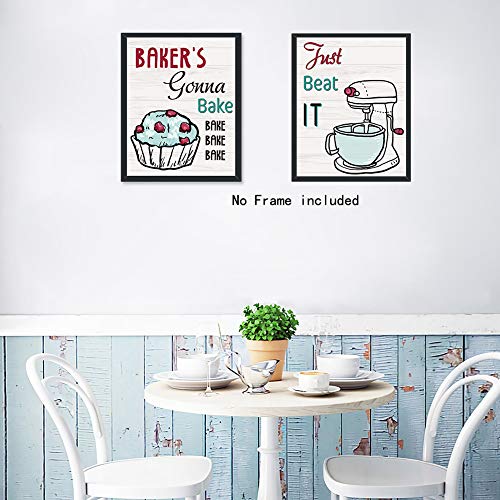 Kairne Funny Kitchen Wall Art Print,Watch Me Whip Quote Canvas Painting,Set Of 4 (8”*10”,Unframed) Colorful Kitchen Signs Canvas Poster,Baking Room,Restaurant Decor #TOP3