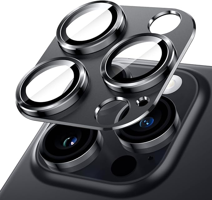 Image of Camera Lens Protector for iPhone 14 Pro 6.1-Inch & iPhone 14 Pro Max 6.7-Inch, Full Coverage 9H Tempered Glass Ring Cover, Matte Metal Plate, Case Friendly (Black)