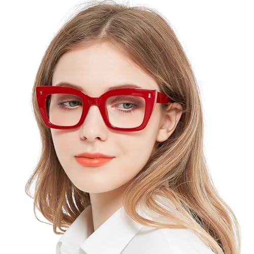 Image of Women's Designer Reading Glasses 1.5 Square Cat Eye Red Readers 1.00 1.25 1.50 1.75 2.00 2.25 2.50 2.75 3.0 3.5 4.0 Trendy Retro Style