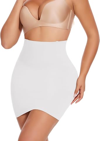 JOYSHAPER Half Slips Shapewear Skirt Under Dress Tummy Control High Waist Shapewear Half Skirt With Built In Thong