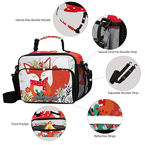 Cute Fox Lunch Box Flower Insulated Lunch Bag Girls Cooler Tote Kids Boys Shoulder Strap Reusable For School Picnic Travel Office #TOP3