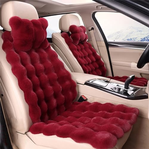 EDVKLNG Luxury Thickened Plush Car Seat Cushion Set,Soft Fluffy Protector Warm Faux Rabbit Fur Non-Slip Front and Back Seat Covers (Red,6pcs)